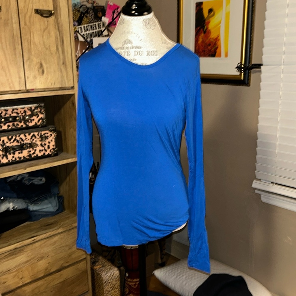 Cherokee Blue Long Sleeve Scrubs Top - XS